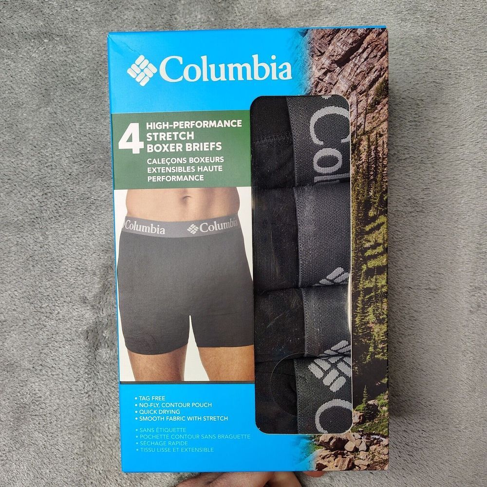 Columbia High Performance Stretch Boxer Briefs Underwear Mens Small Black 4 Pack